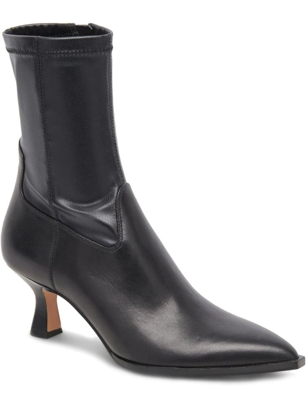 Women's Black Pointy Toe Stacked Kitten Heels Side Zipper Short Ankle Boots